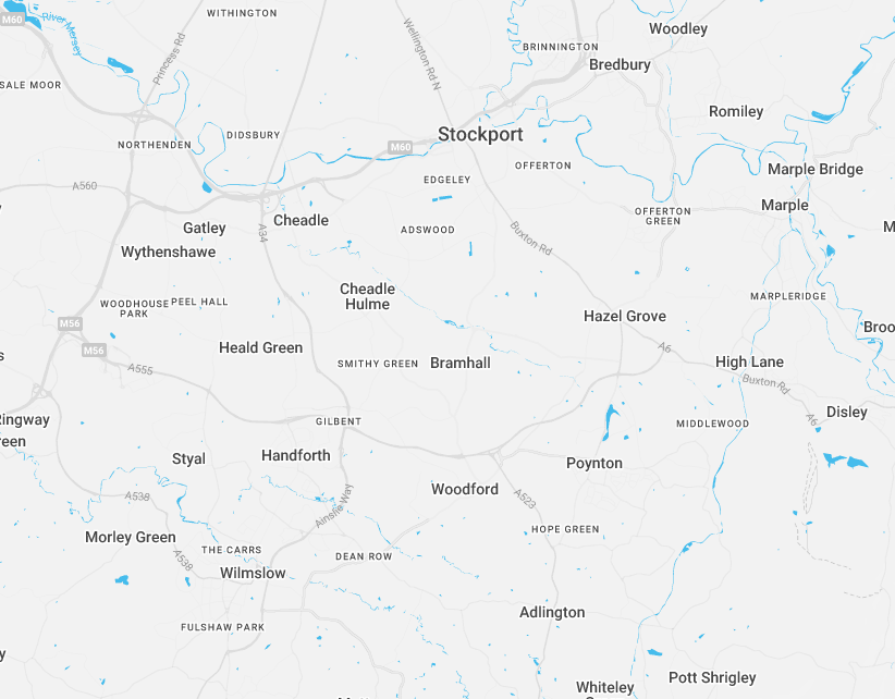 Service areas map for Brookwood Roofing